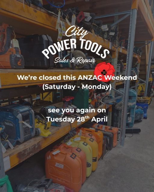 We are closed this long ANZAC weekend (Saturday - Monday). 
Stay safe and see you again on Tuesday 28th.

City Power Tools Team.