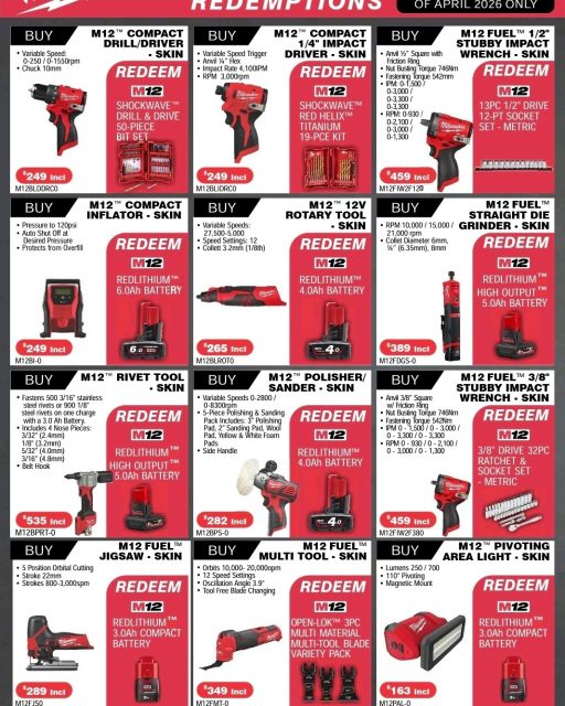 Last week to get your hands on the Milwaukee M12 redemptions. 

Don't miss out.

Offer ends April 30th.

 #MilwaukeeTools #auckland #citypowertools #tradeessentials #tools