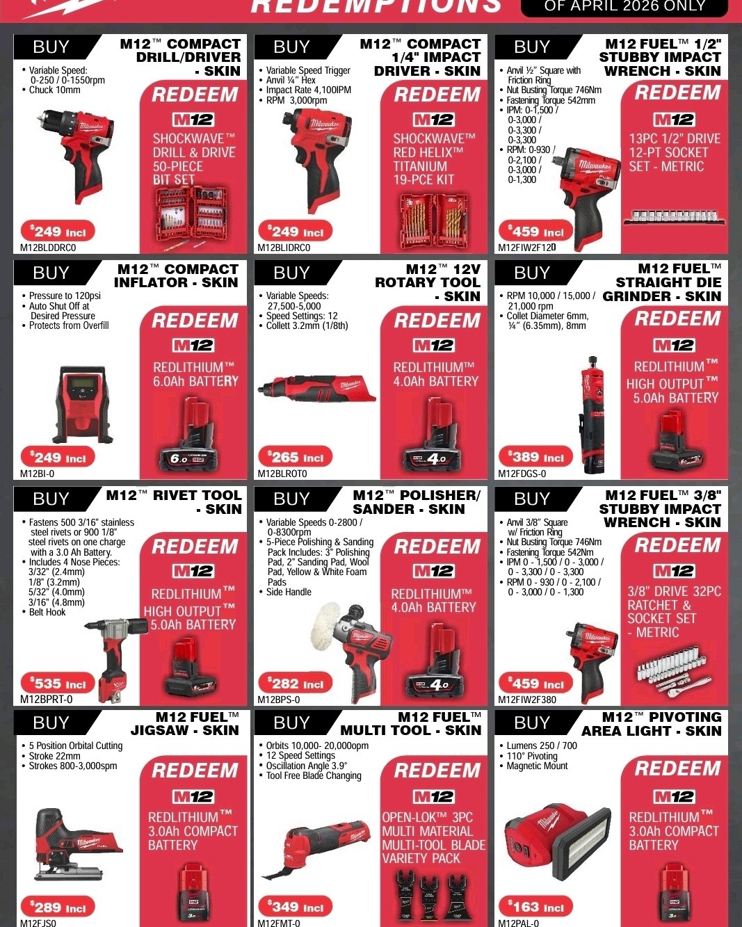 Last week to get your hands on the Milwaukee M12 redemptions. 

Don't miss out.

Offer ends April 30th.

 #MilwaukeeTools #auckland #citypowertools #tradeessentials #tools