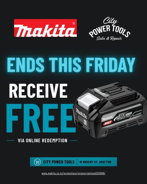 Running out of battery on the job site? We’ve got you covered.

Right now, when you buy selected Makita 40V Max XGT tools from City Power Tools, you’ll score a FREE battery through their official online redemption!

Hurry in! This National Promotion wraps up July 31st. Don't miss out on adding serious value to your kit.

#CityPowerTools #MakitaNZ #TradesmanLife #ConstructionTools #MakitaBattery #auckland